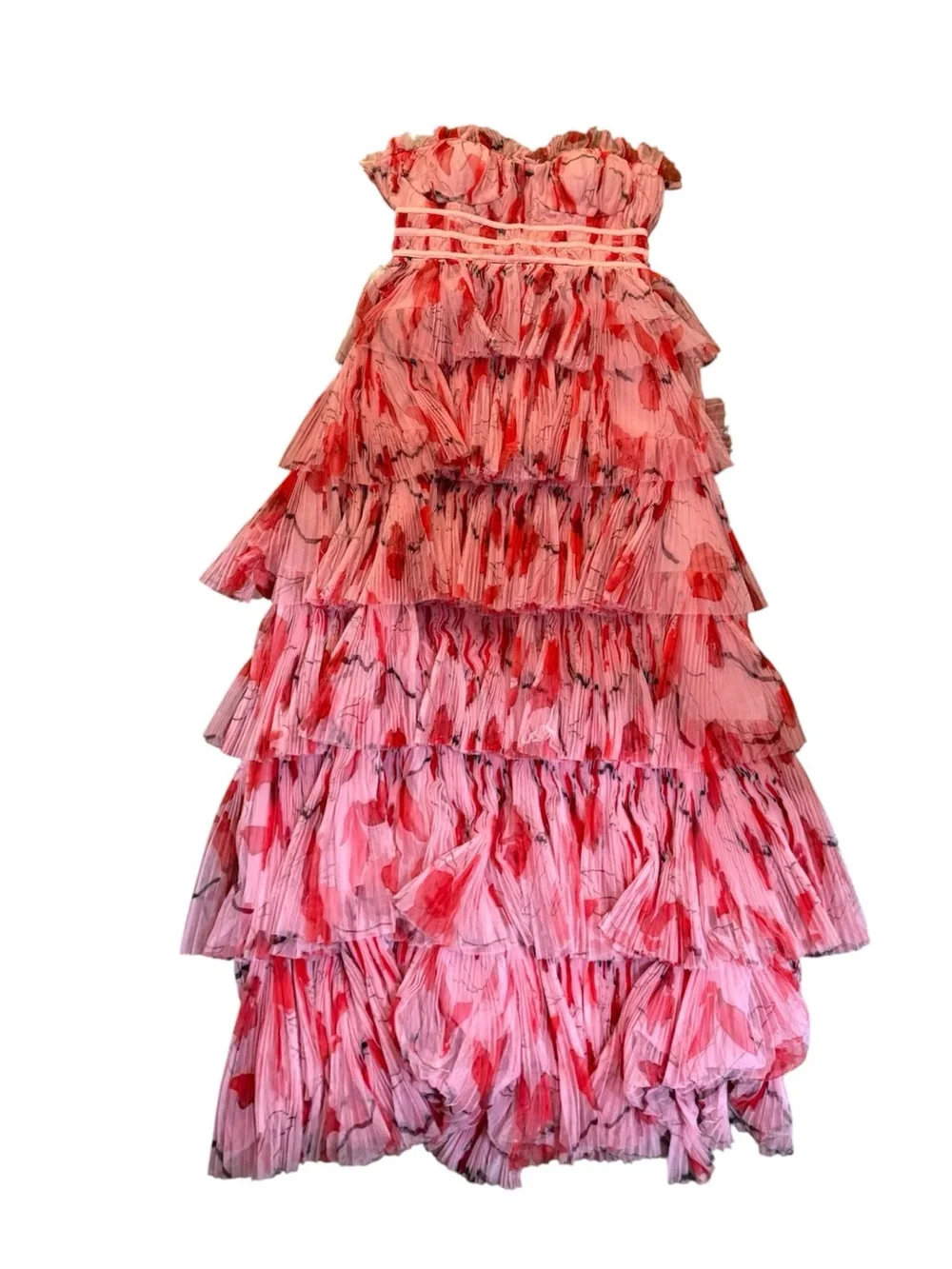 Hutch Monaco Strapless Pink Ruffle Tiered coquette girl evening Gown 6 - Picture 8 of 12